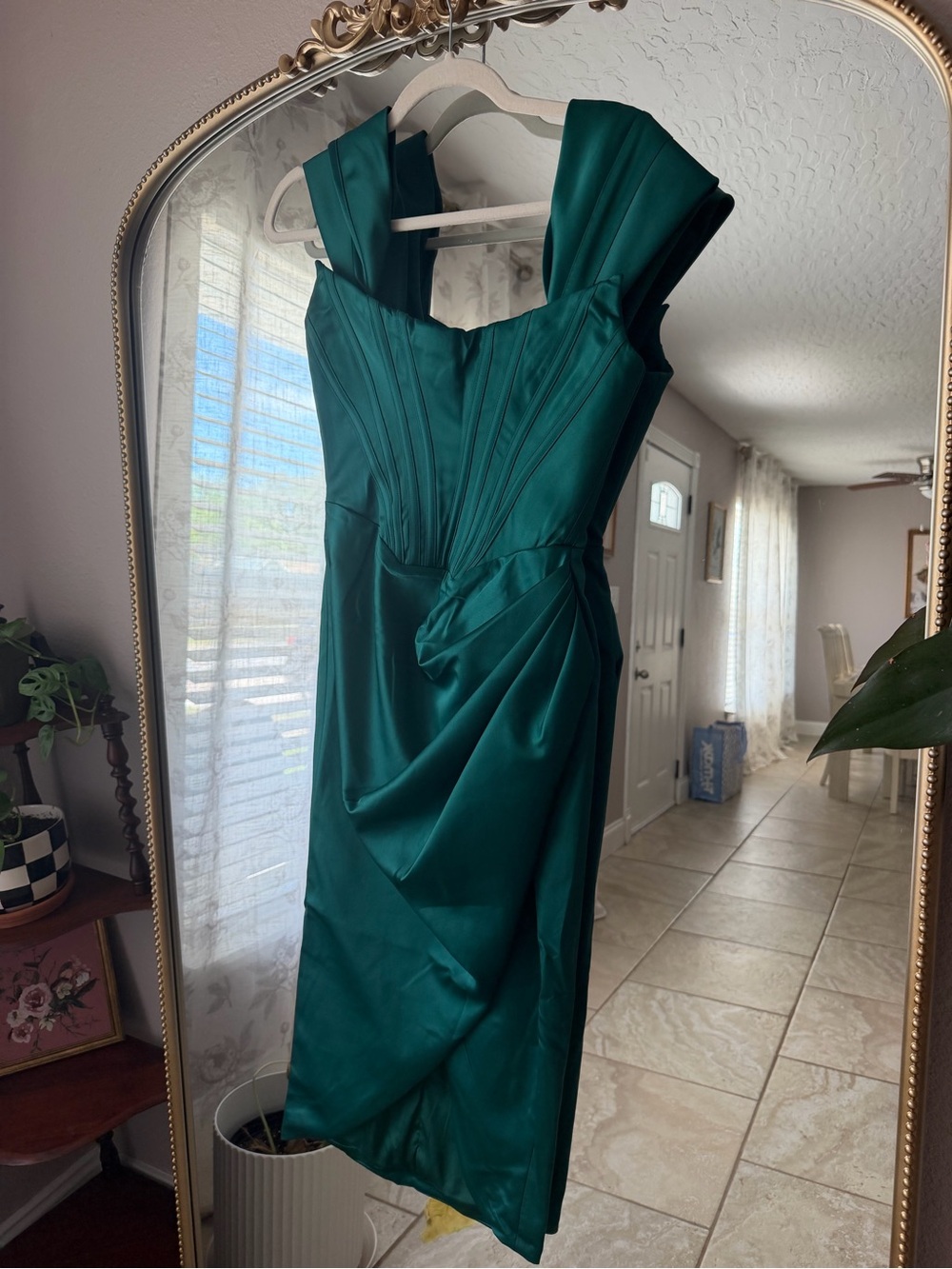 House of CB Teal Satin Midi Dress
